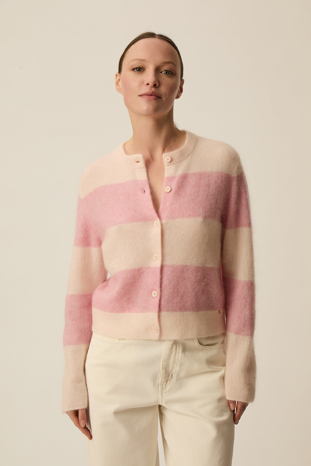 Cardigan Domette Poudre/Rose