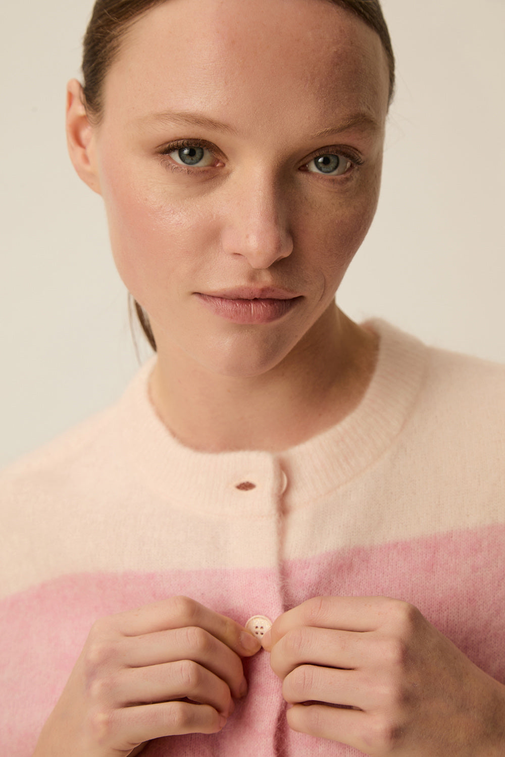 Cardigan Domette Poudre/Rose
