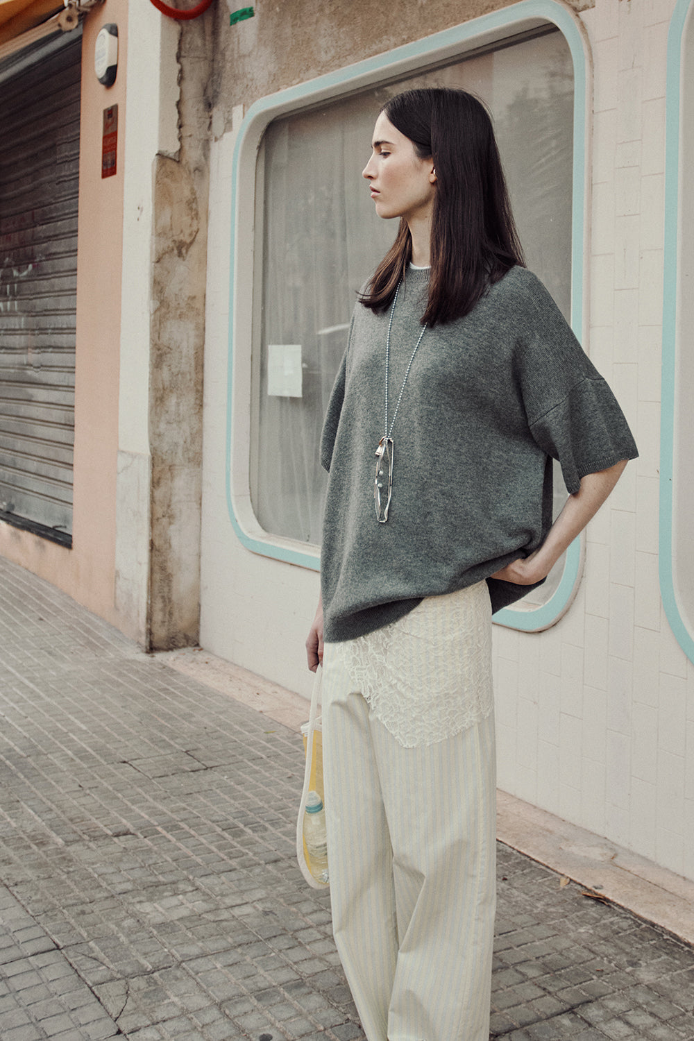 Pull manches courtes Aromane Gris Medium