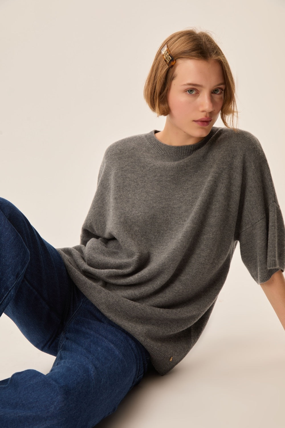 Pull manches courtes Aromane Gris Medium