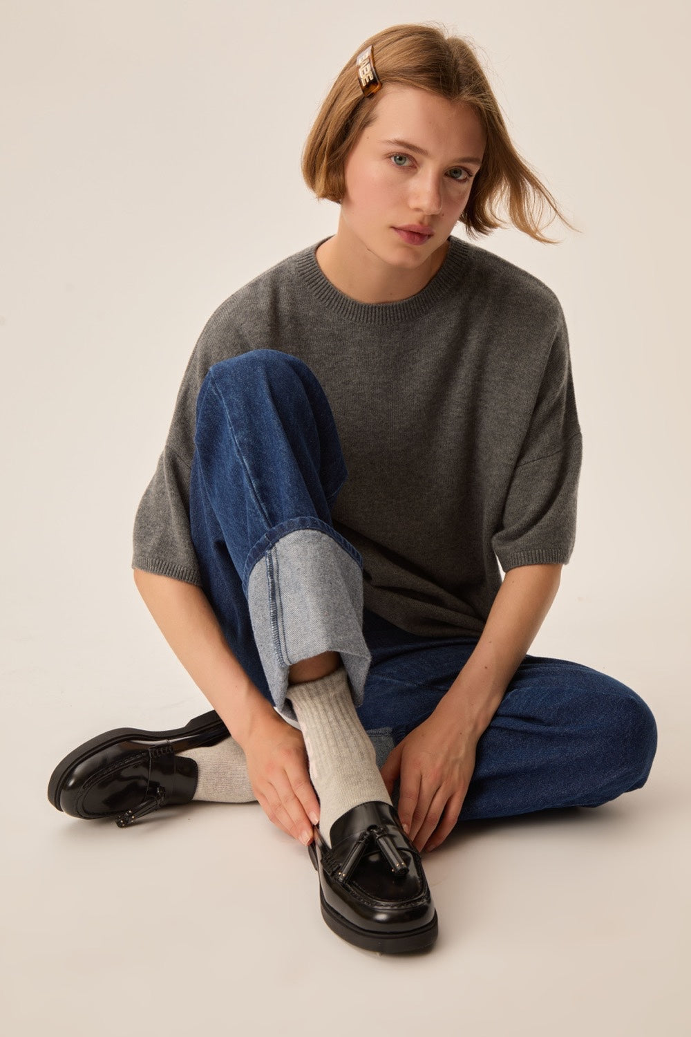 Pull manches courtes Aromane Gris Medium