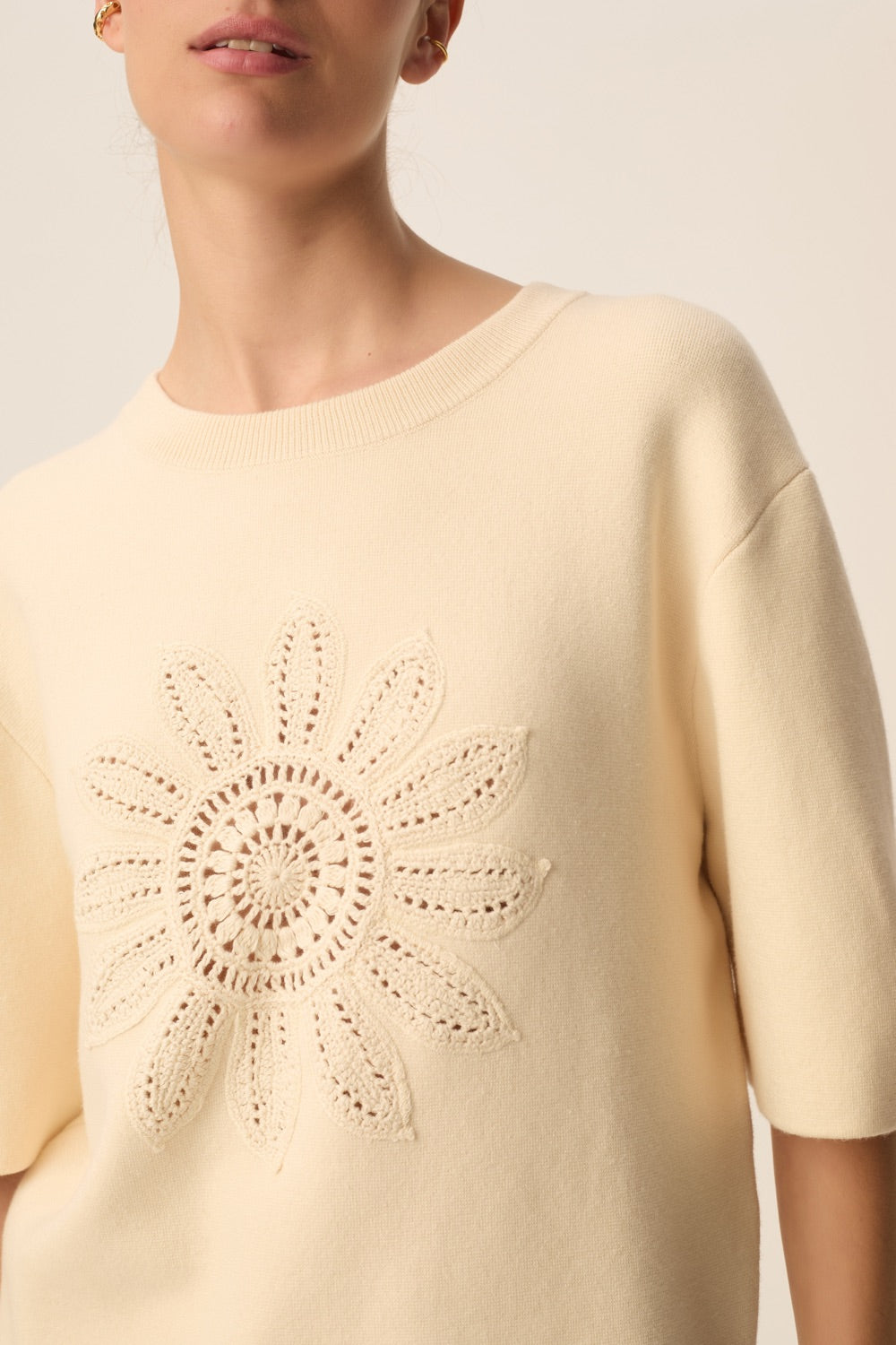 Pull manches courtes Croleil Creme