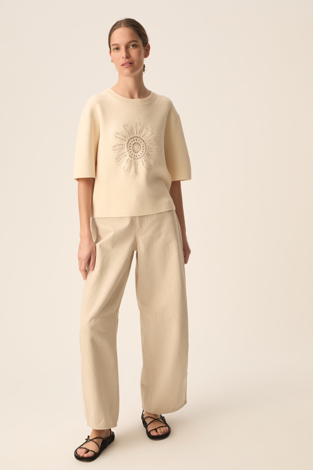 Pull manches courtes Croleil Creme