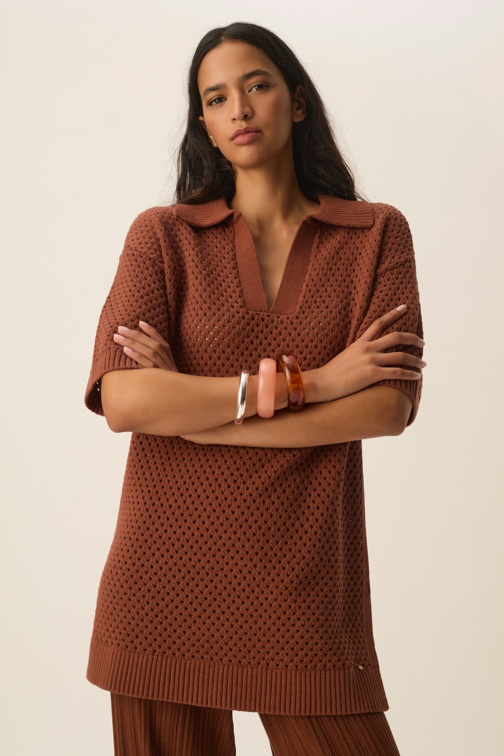 Pull manches  courtes Delfy Choco