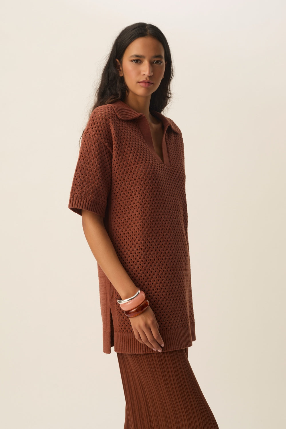 Pull manches  courtes Delfy Choco