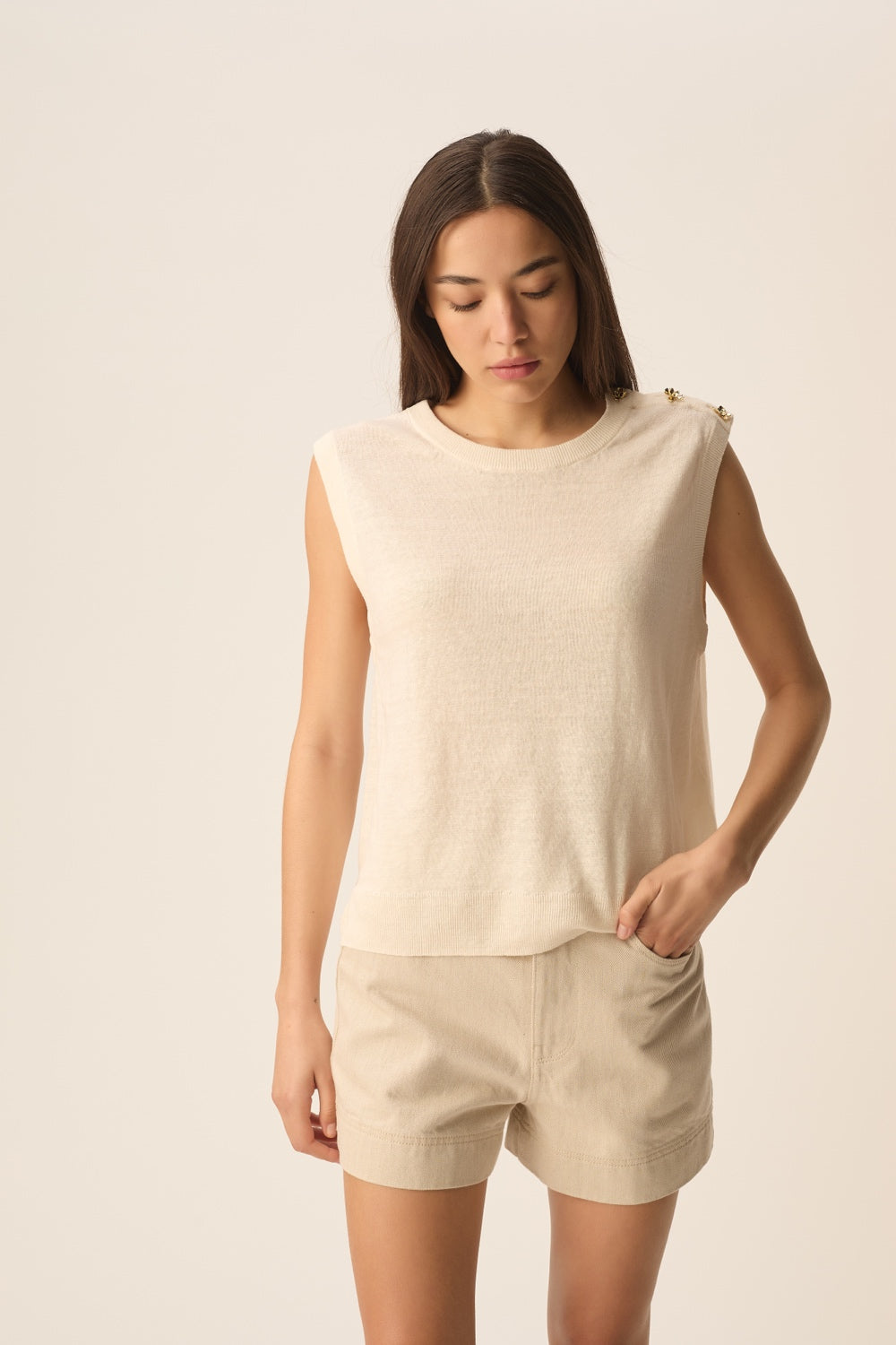 Pull sans manches Brazou Creme