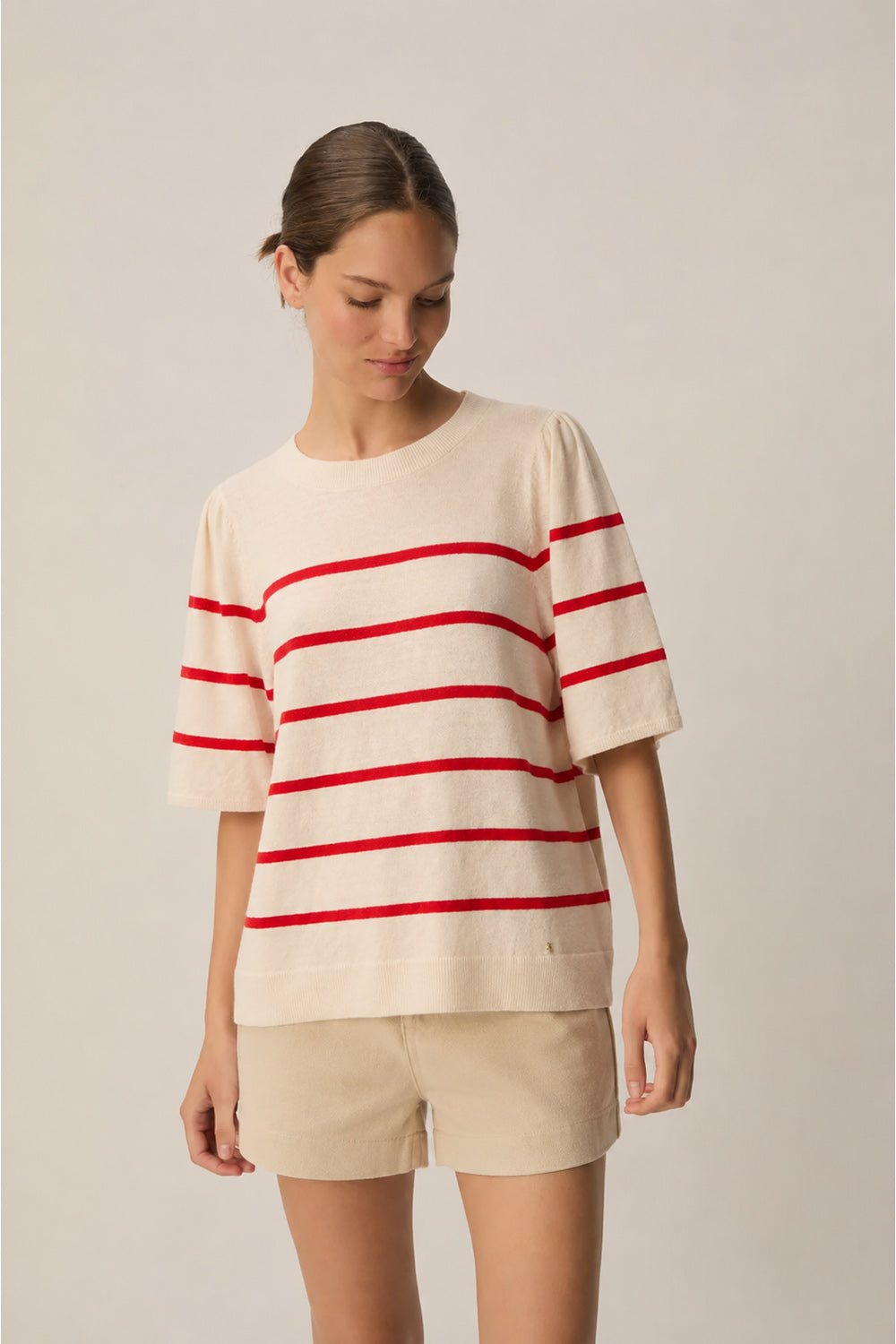 Tee-shirt en maille Bruna Creme/Homard