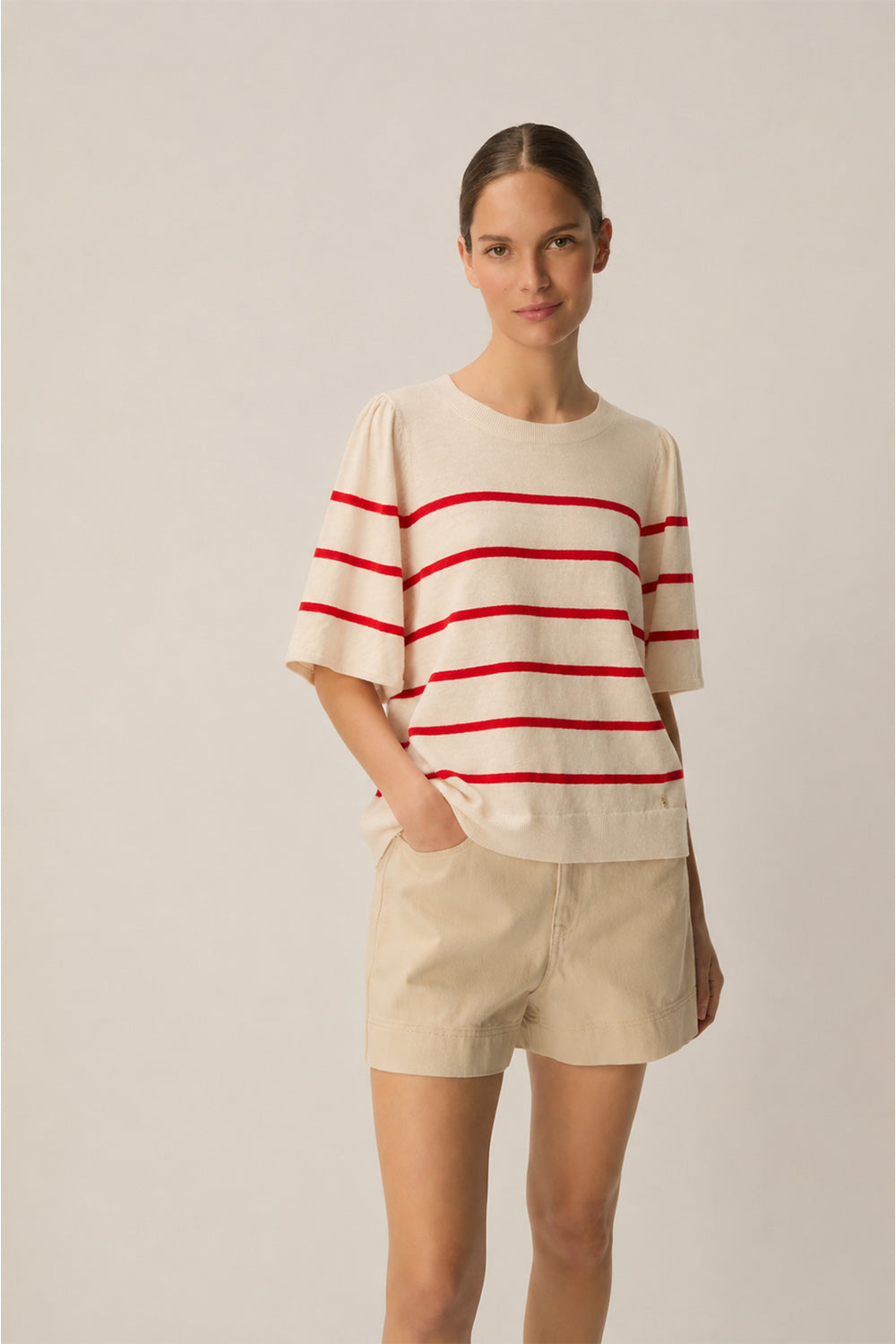 Tee-shirt en maille Bruna Creme/Homard