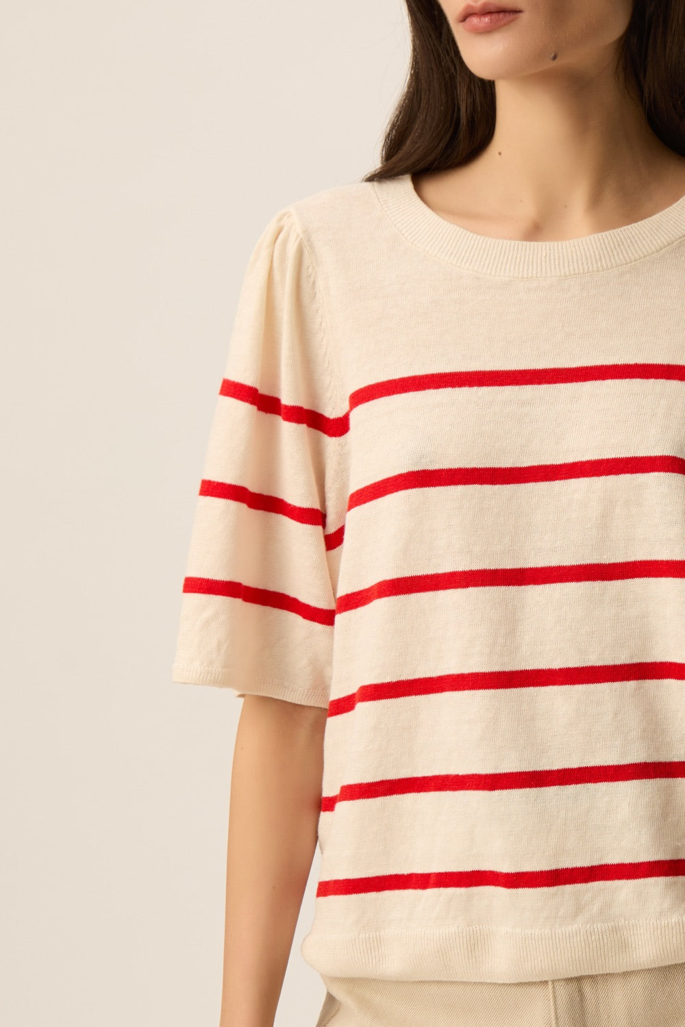 Tee-shirt en maille Bruna Creme/Homard