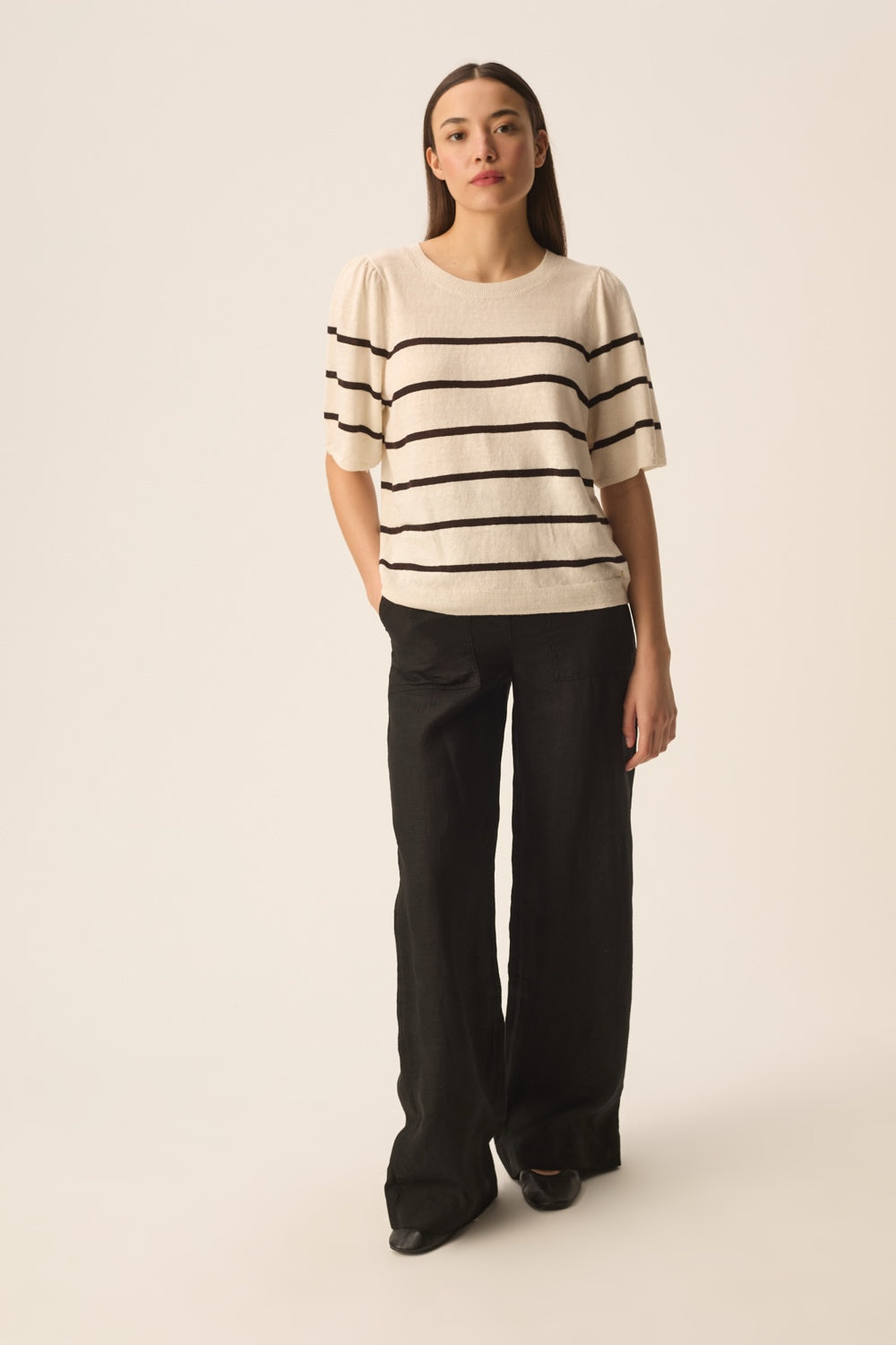 Tee-shirt en maille Bruna Creme/Terre