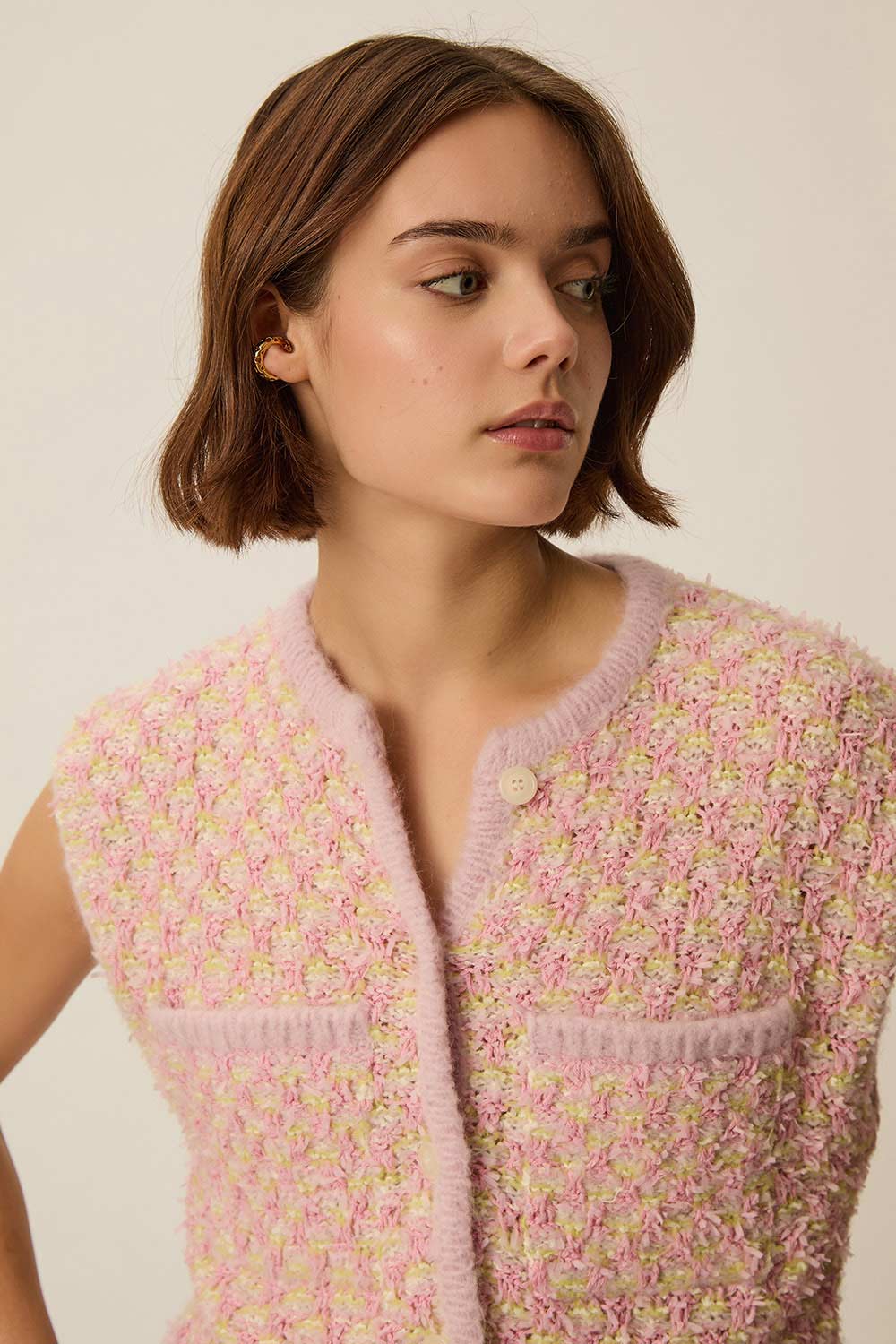 Sleeveless cardigan April Multico Tweed