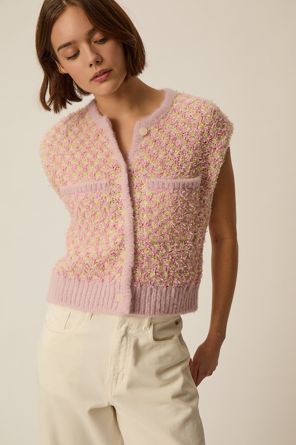 Sleeveless cardigan April Multico Tweed