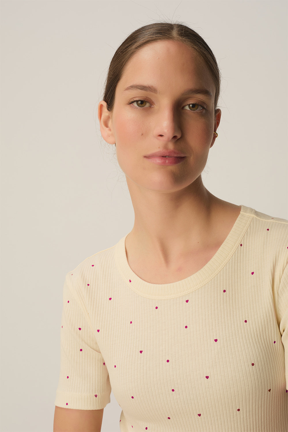 T-shirt Hava Ecru/Pivoine