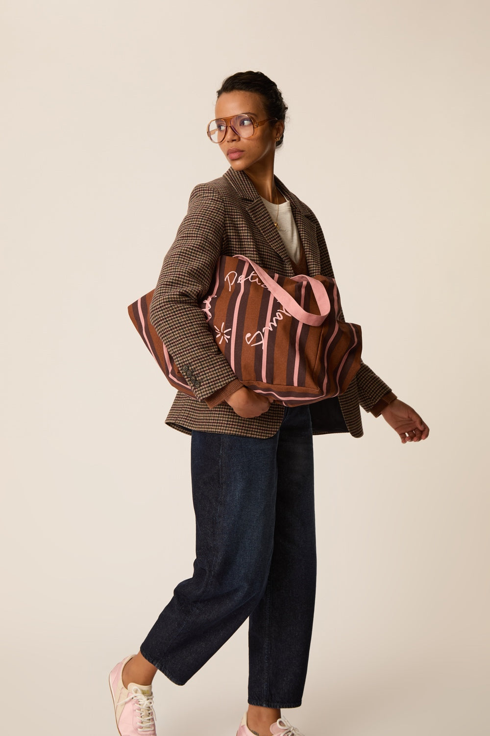 Tote Bag XXL Rayures Cognac