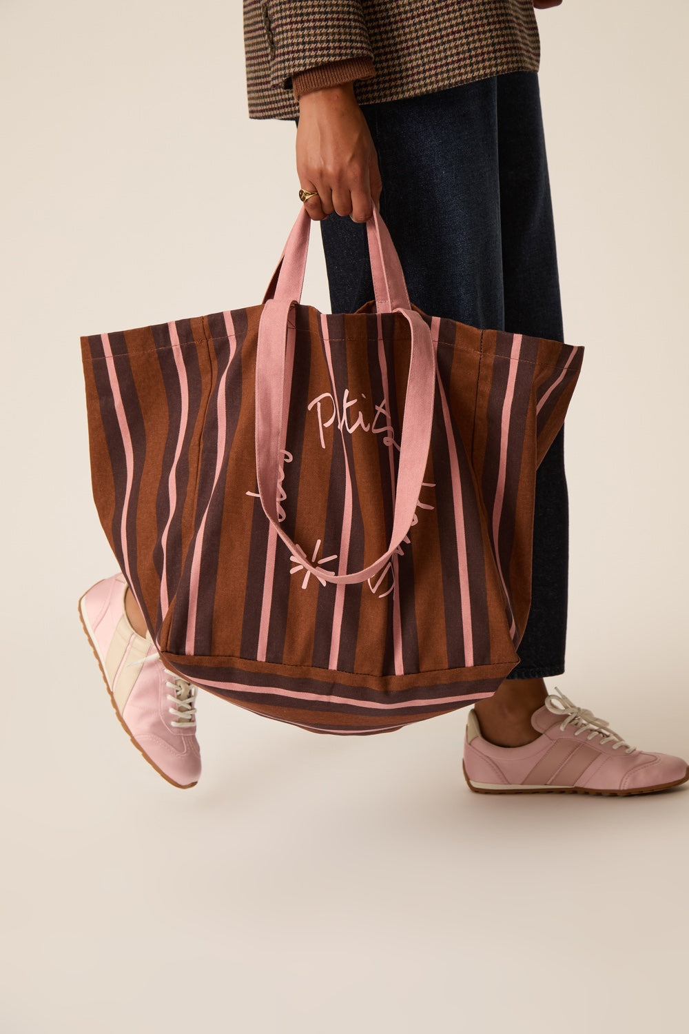 Tote Bag XXL Rayures Cognac