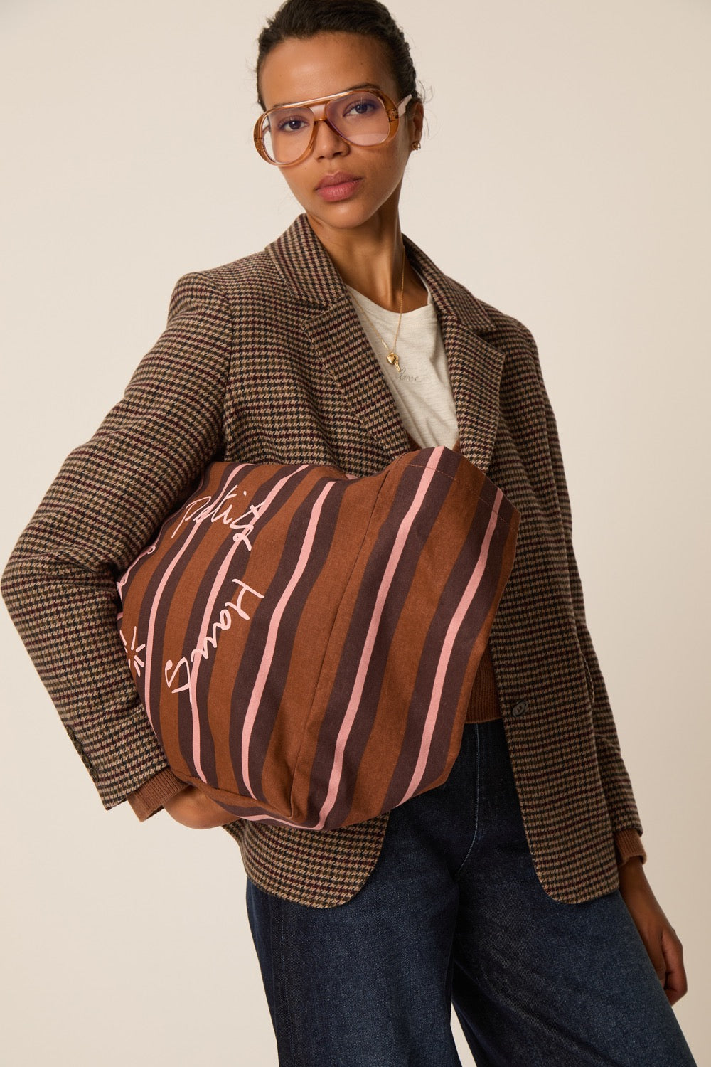 Tote Bag XXL Rayures Cognac