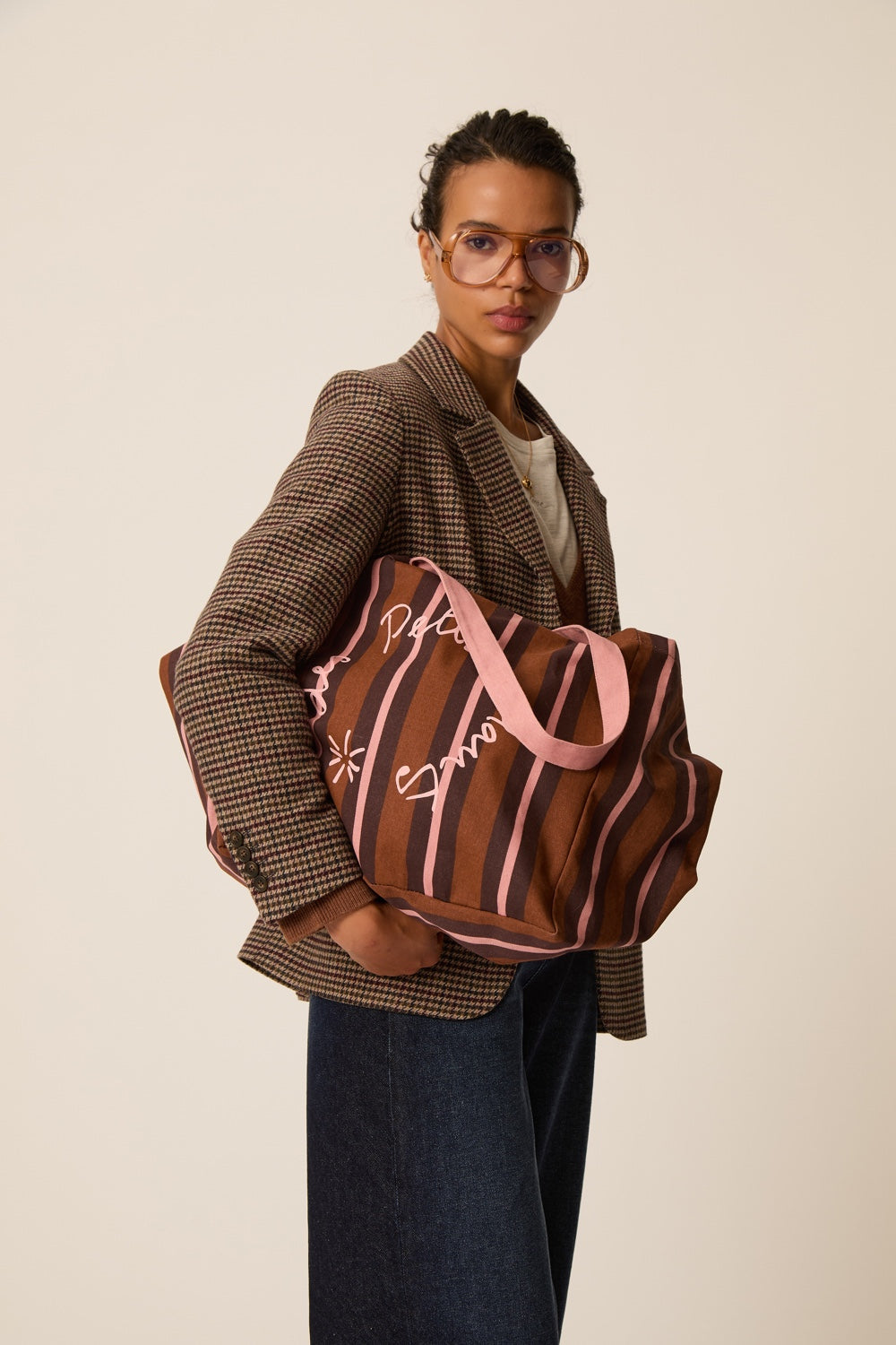 Tote Bag XXL Rayures Cognac